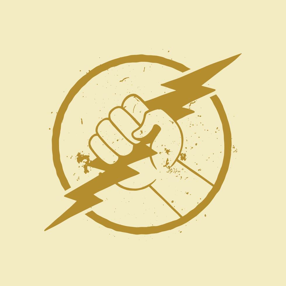 hand holding thunder silhouette logo vector