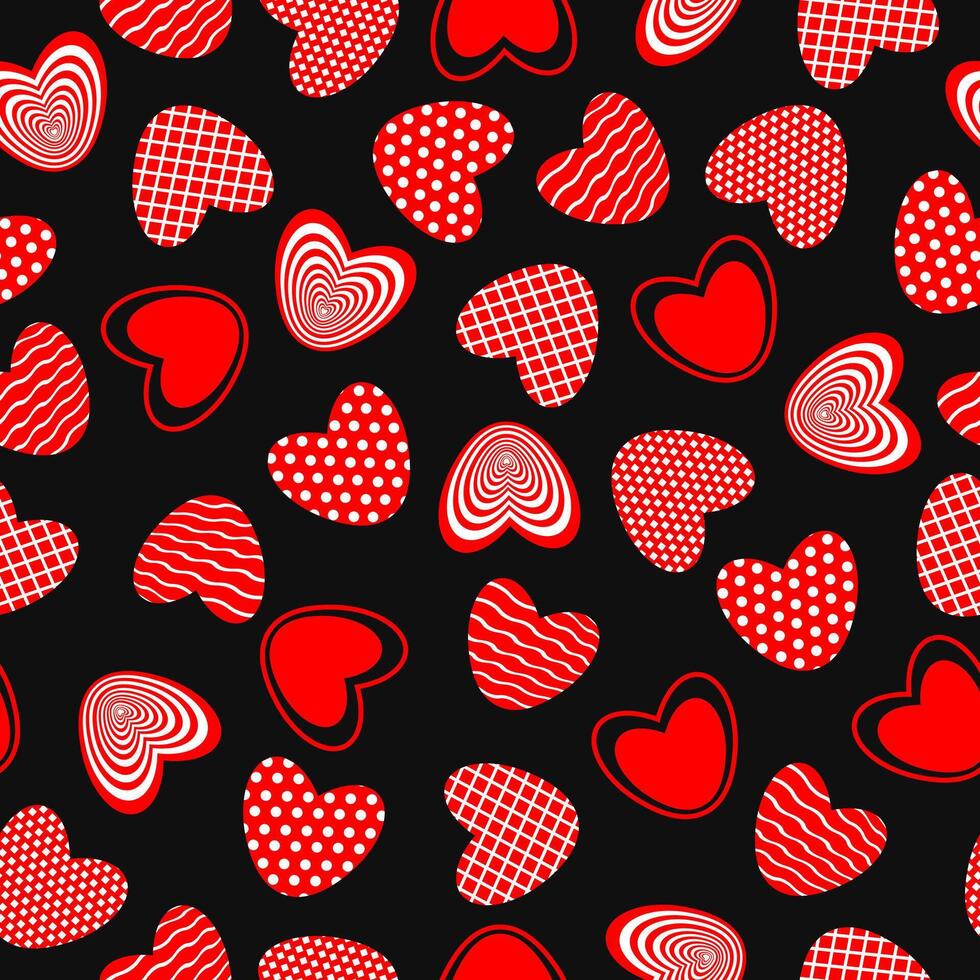 Seamless pattern with red hearts on black background. Design for fashion, fabric, textile, packaging paper, gift paper. Valentines day concept. vector