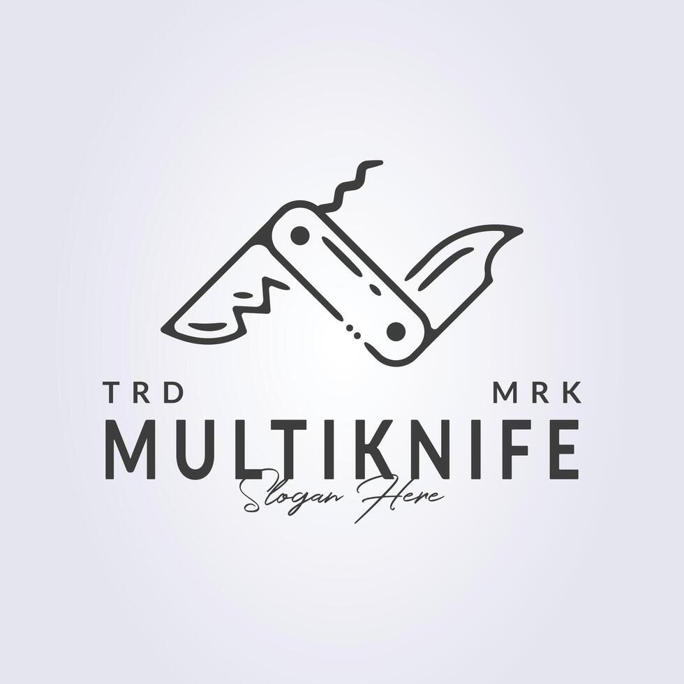 line art folded multitool knife logo template design, multi knife icon symbol illustration vector