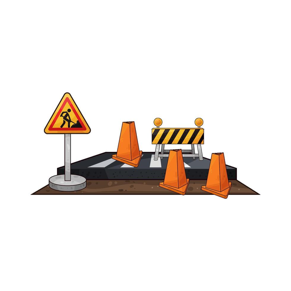 illustration of barriers and traffic cones in the middle of the road vector