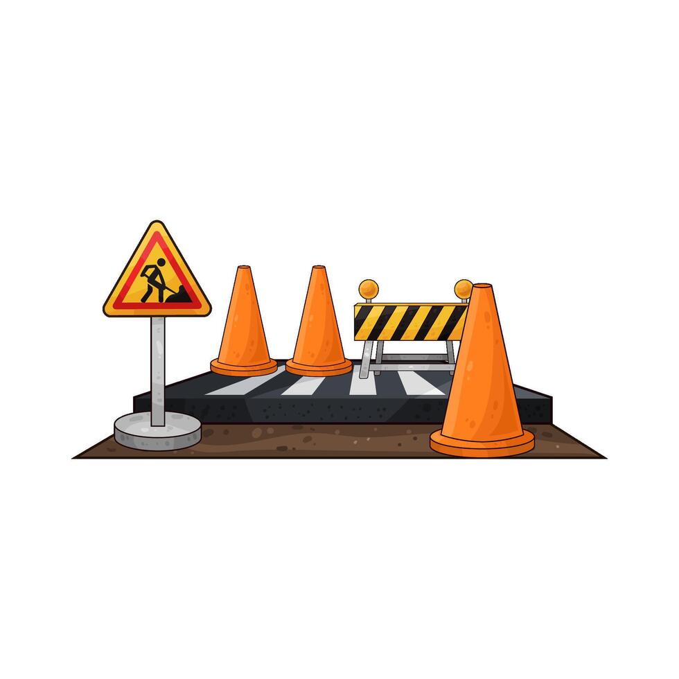 barriers with traffic cones in the middle of the road illustration vector