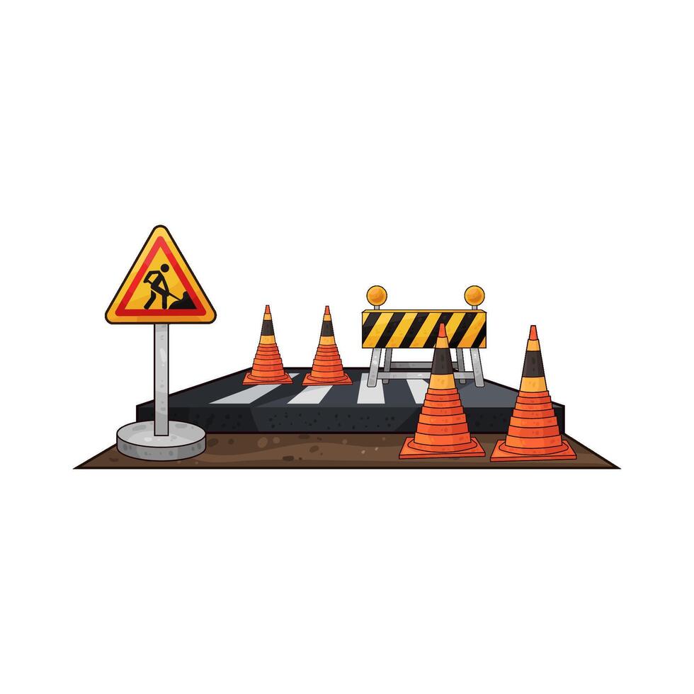 barriers and traffic cones in the middle of the road illustration vector