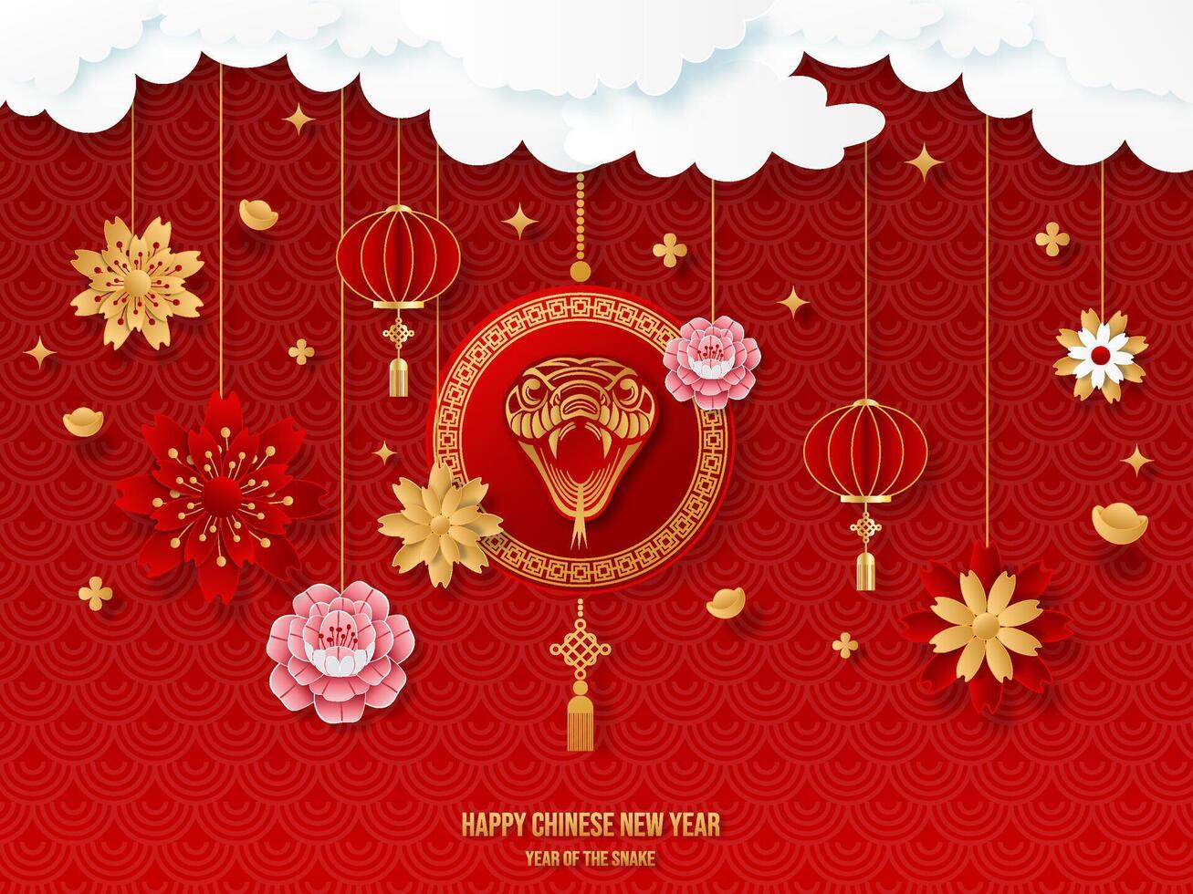 Unveiling the Mystique of Chinese New Year 2025. A Sublime Celebration of the Snake Zodiac, Where Ethereal Florals Dance in Abstract Harmony. vector