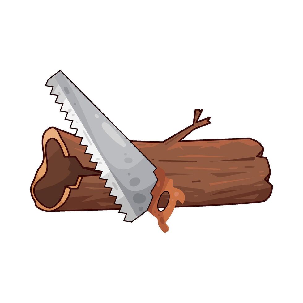 illustration of cutting wood using a saw vector