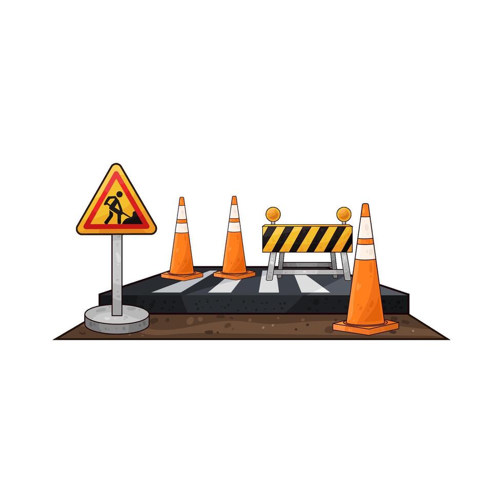 illustration of traffic cones with barriers in the middle of the road vector