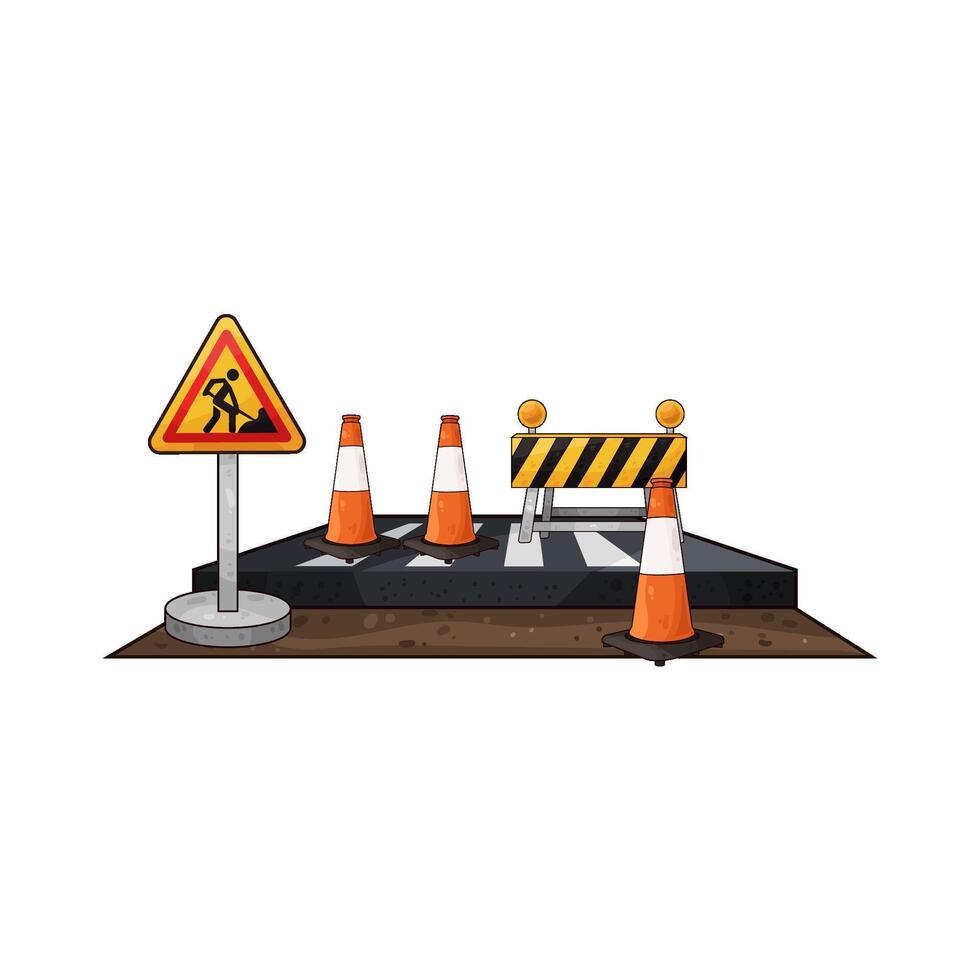 traffic cones with barriers in the middle of the road vector