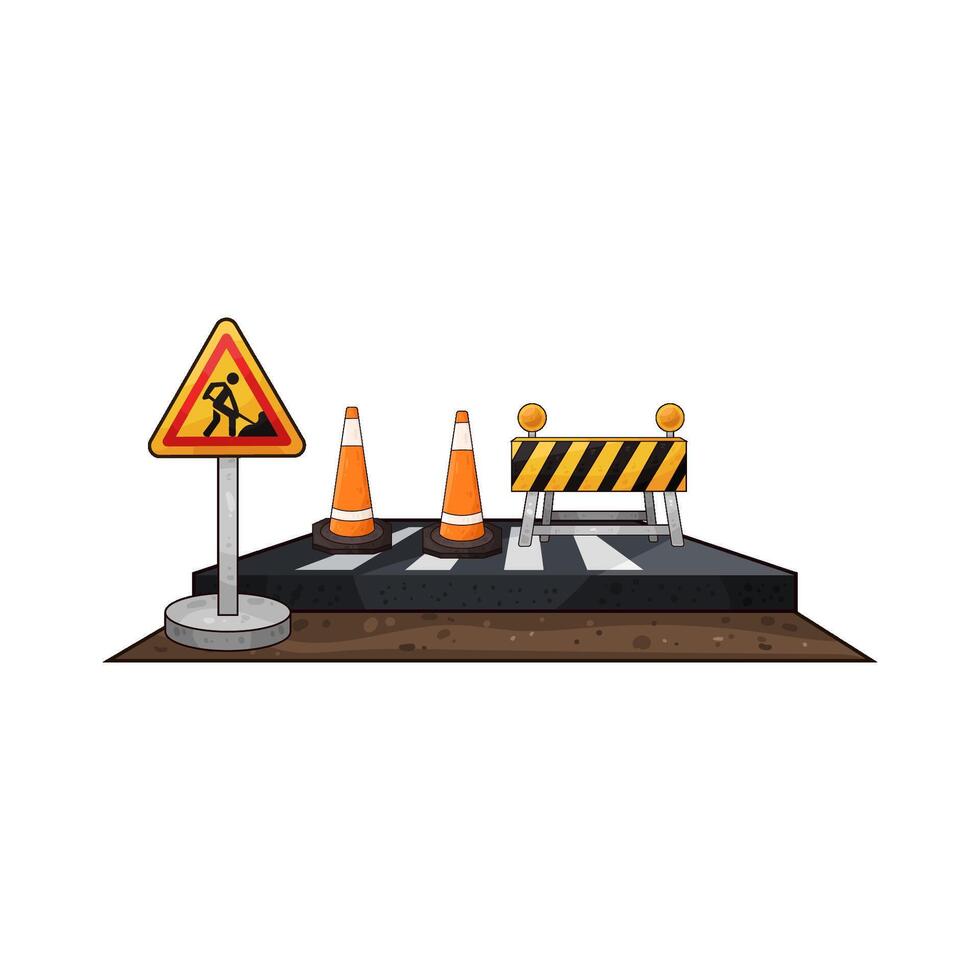 traffic cones and barriers in the middle of the road vector