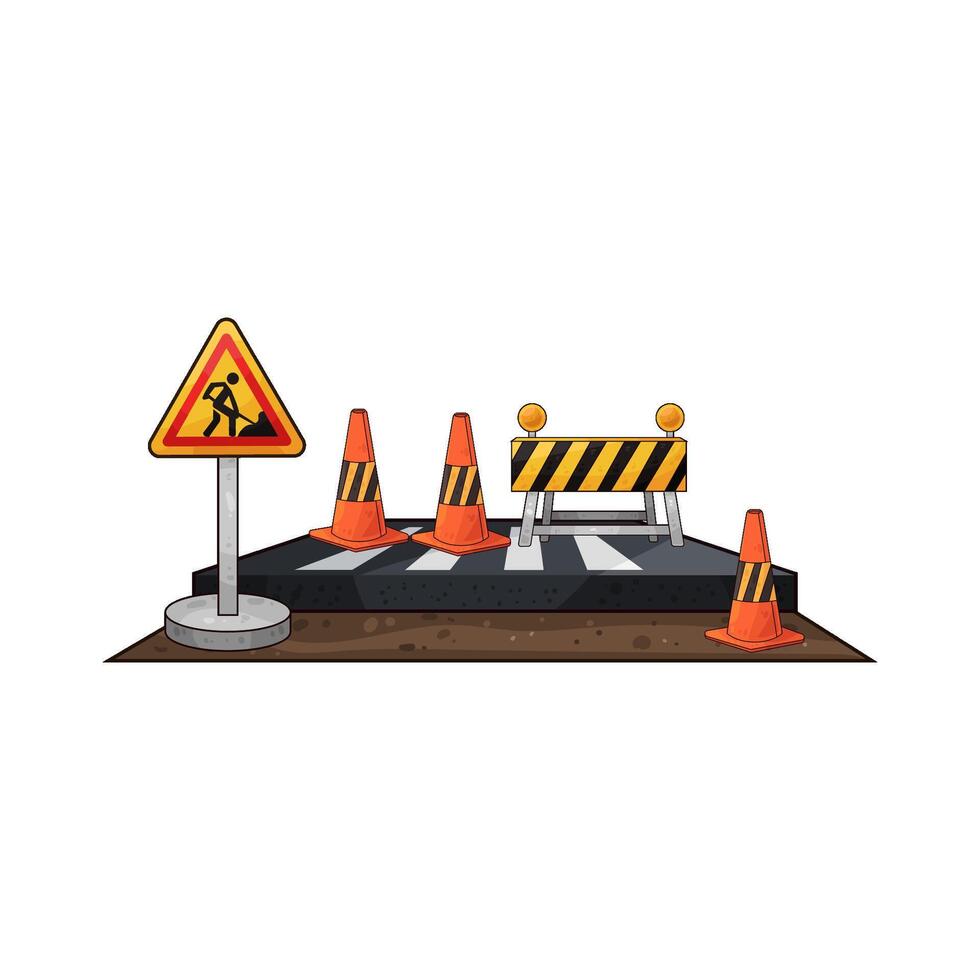 traffic cones and barriers in the middle of the road illustration vector