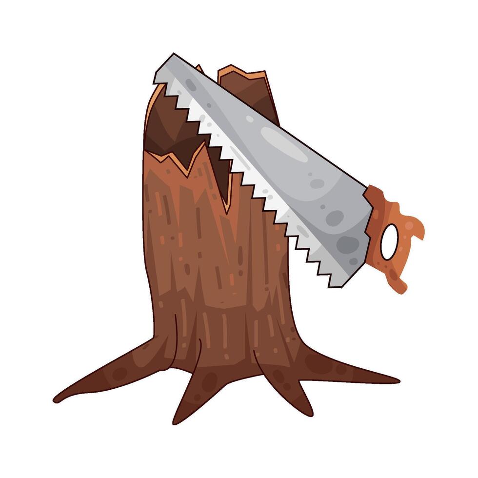 illustration of cut trees using a saw vector