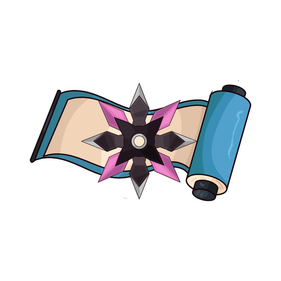 illustration of paper rolls and Japanese shuriken vector