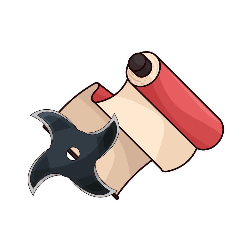 illustration of shuriken and paper rolls vector