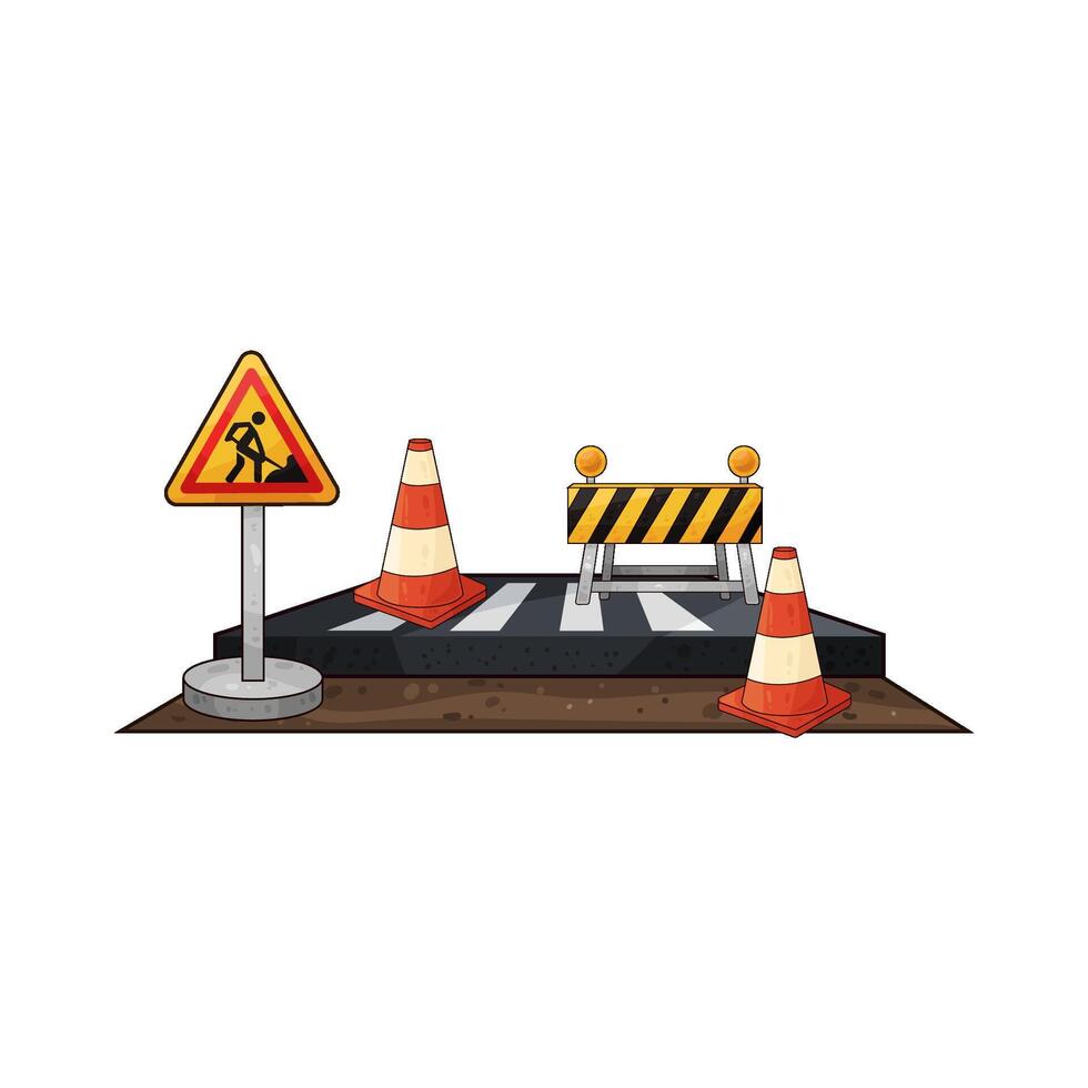 illustration of barriers with traffic cones in the middle of the road vector