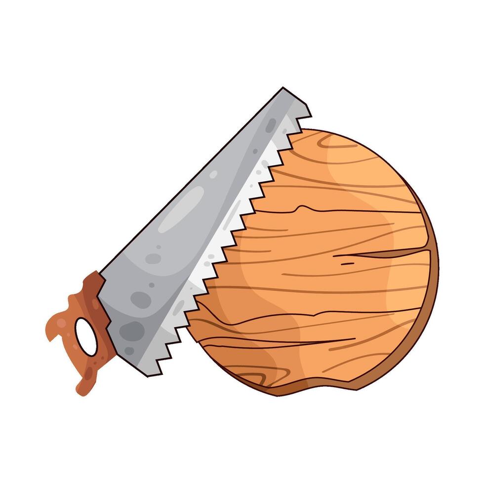 cut the board using a saw illustration vector