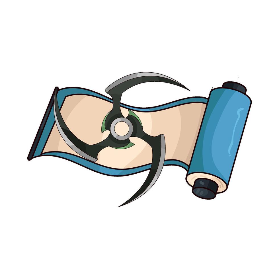 illustration of Japanese shuriken and paper rolls vector