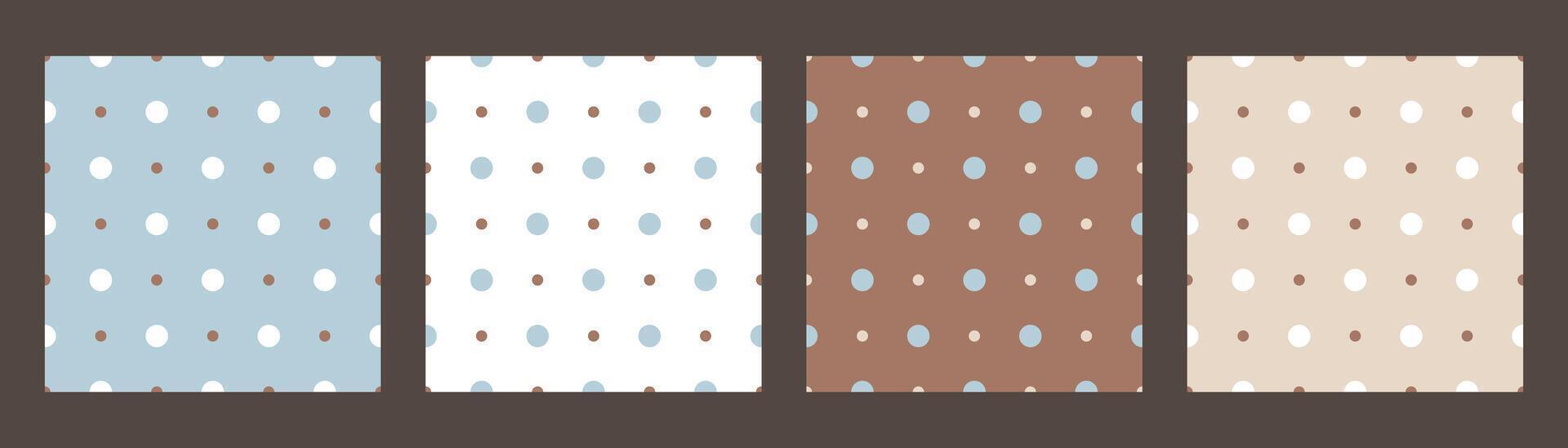 Dots seamless patterns set. Geometric dotted beige, blue and mocha colors backgrounds. vector