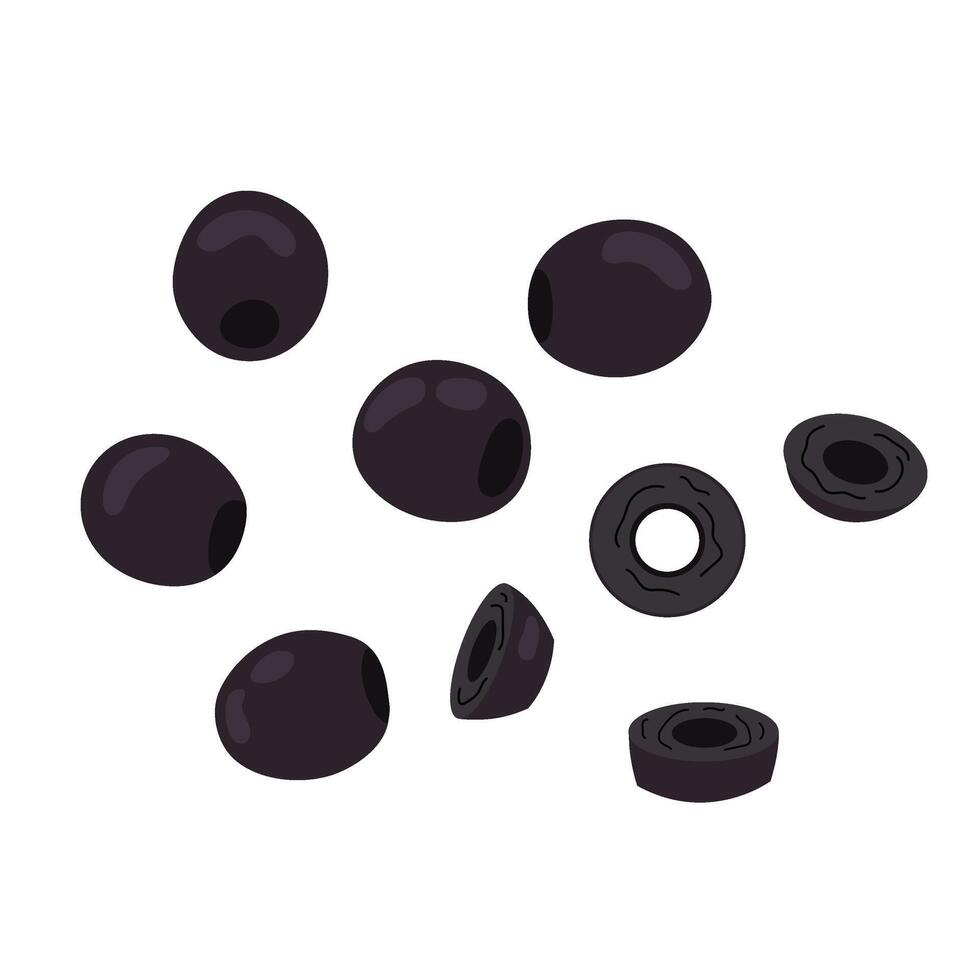 Olives. Set of canned olives. Ingredient for cooking. Flat illustration on white background. vector