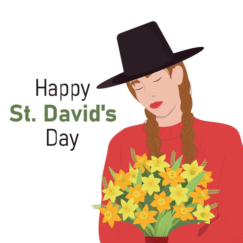 Woman with bouquet of narcissus flowers vector