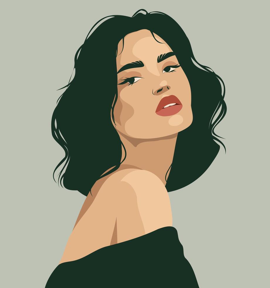 portrait flat style, brunette with white skin woman girl in a beautiful pose. concept of movement for gender equality and women's empowerment vector