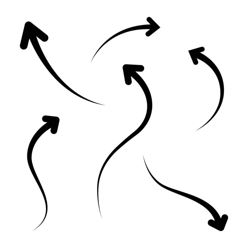 Hand-drawn creative arrow set design, a drawing of a black arrow set pointing vector