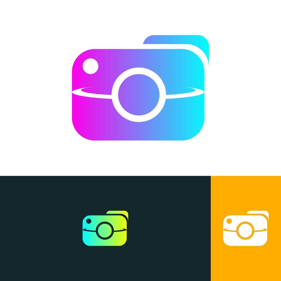 modern logo concept camera with planet vector