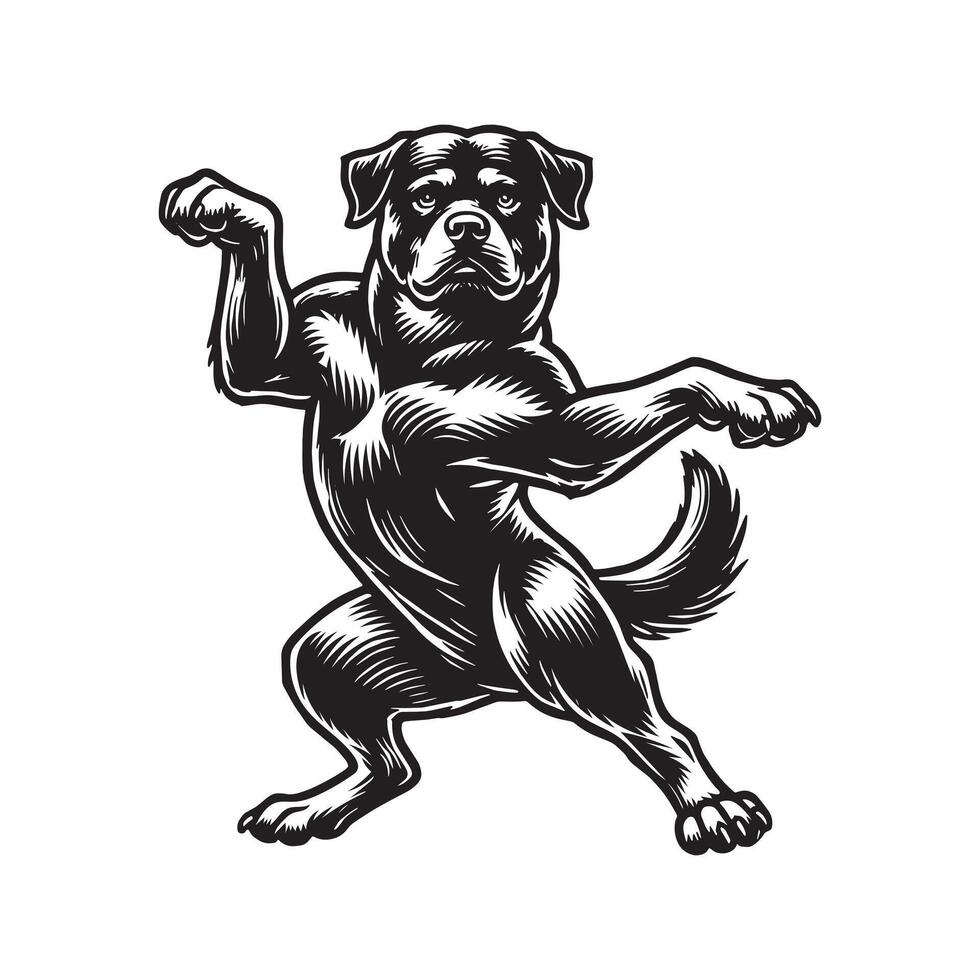 Rottweiler Dog Hand Drawn Engraved Ink Line Art Sketch Illustration vector