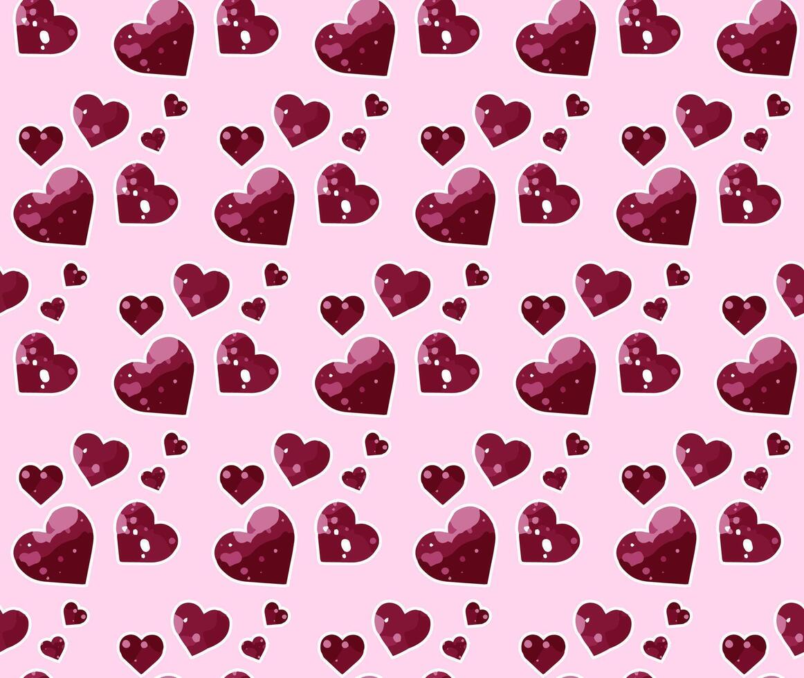 Seamless pattern of vibrant red hearts outlined by white scattered across a soft pink background. Bold, romantic yet playful aesthetic. Fabric print for clothing, accessories, or home textiles. vector