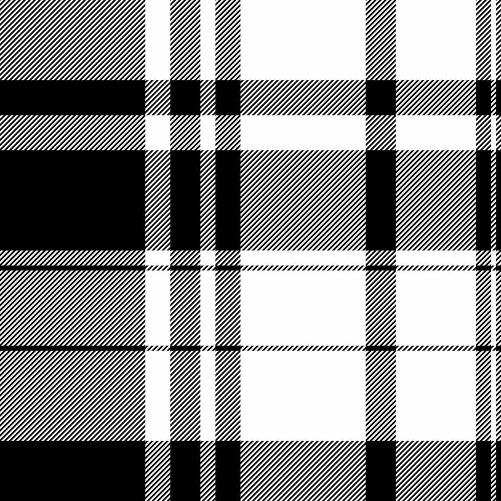 Self check seamless plaid, curved texture pattern. Vintage fabric background textile tartan in black and white colors. vector