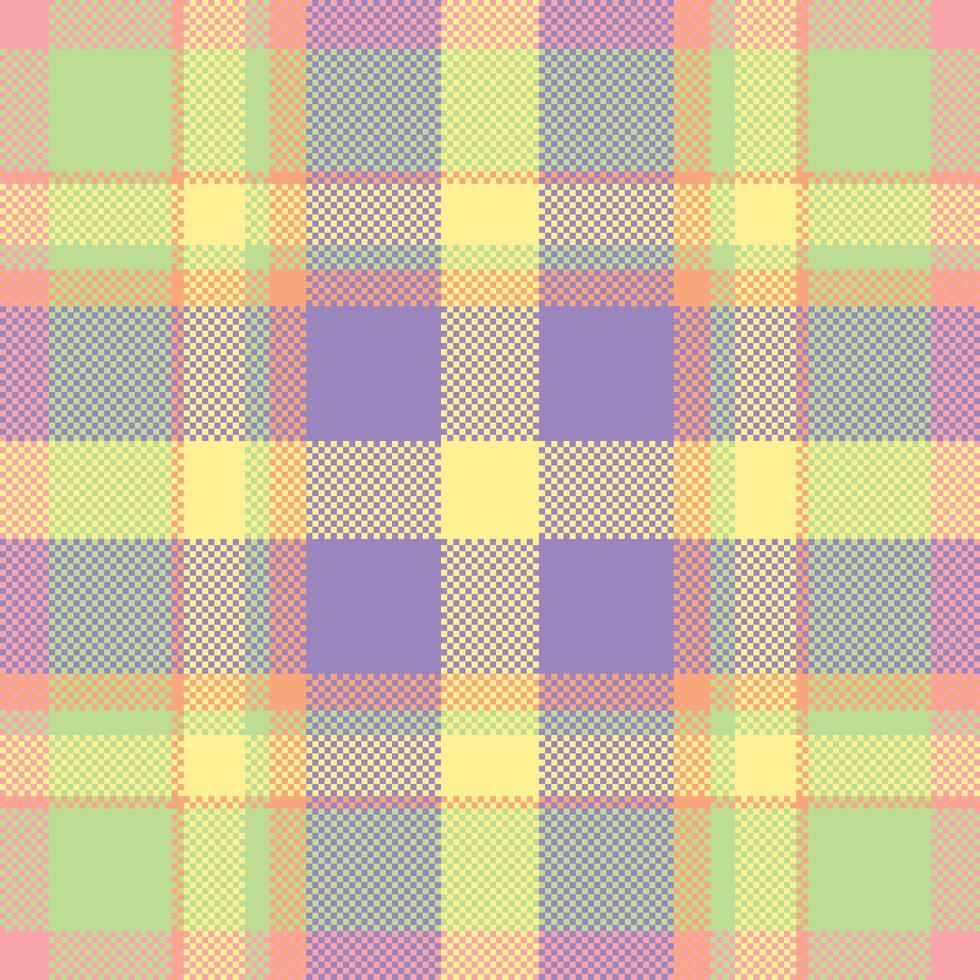 Pixel background design. Modern seamless pattern plaid. Square texture fabric. Tartan scottish textile. Beauty color madras ornament. vector
