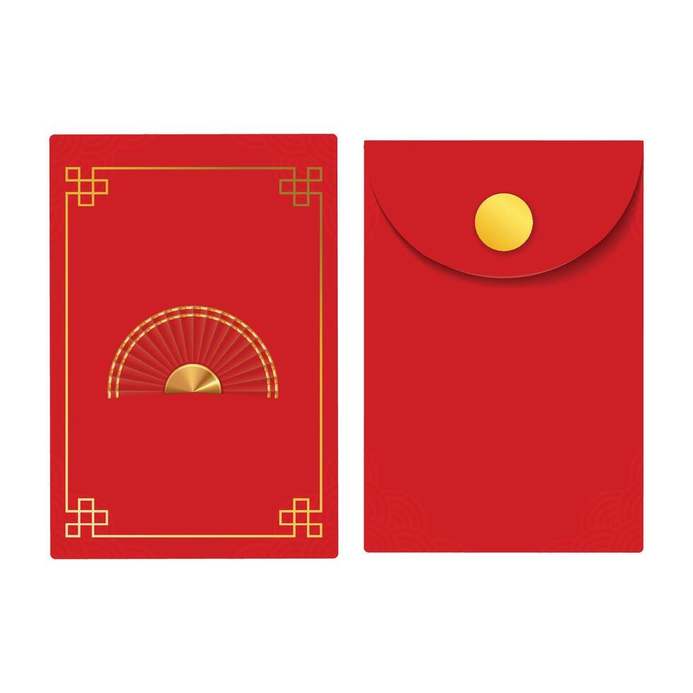 Chinese angpao envelope design. red Hongbao envelope. isolated Chinese angpao gift with Paper Fan icon vector