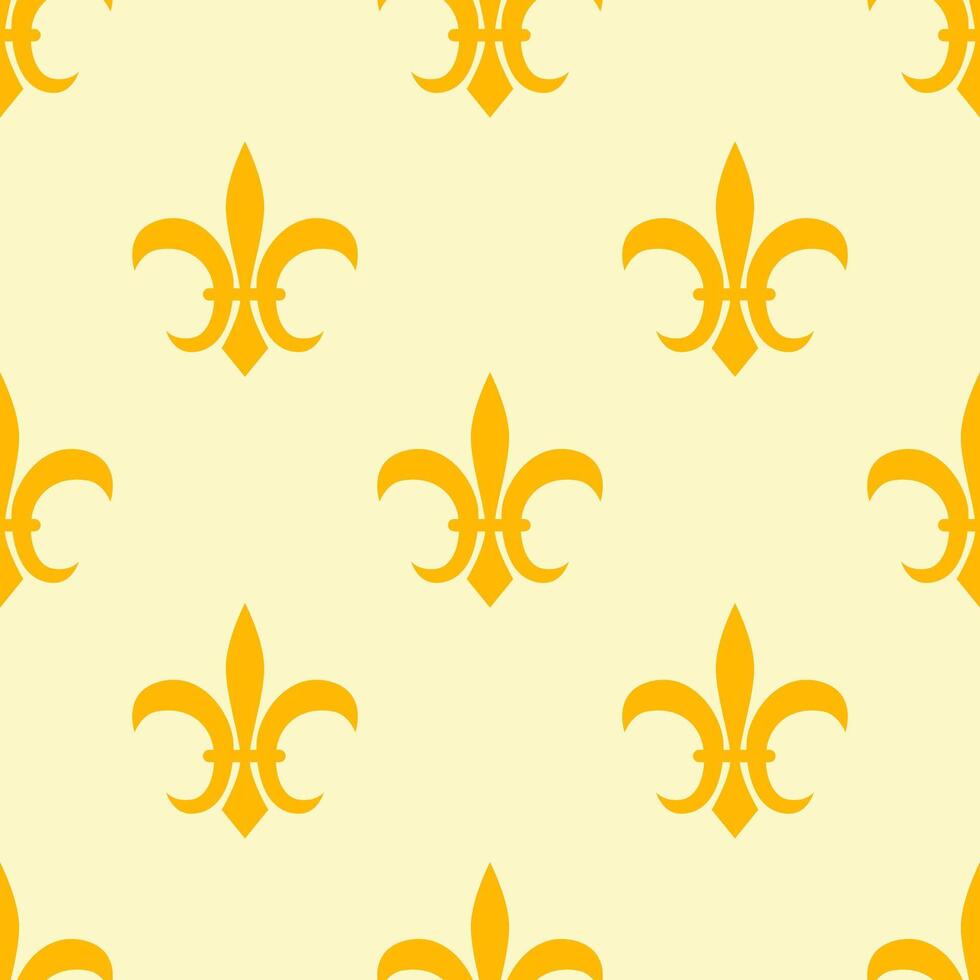 Seamless pattern of stylized golden fleur-de-lis creates an elegant and classic background design. vector