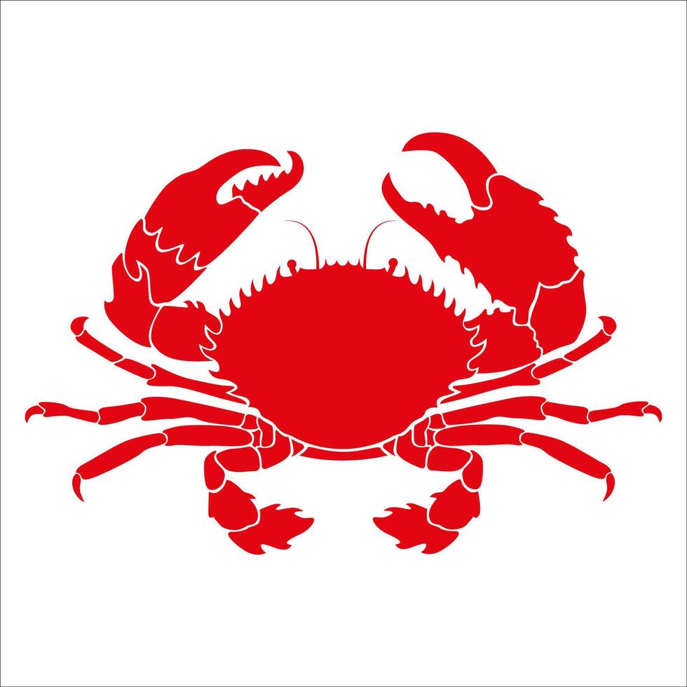 Simple, red silhouette of a crab is depicted against a white background. vector