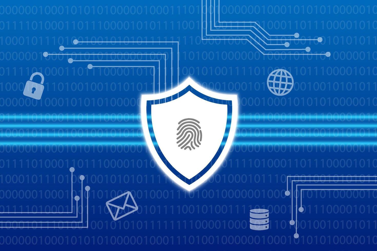 Background of cyber security technology protection with fingerprint shield system vector