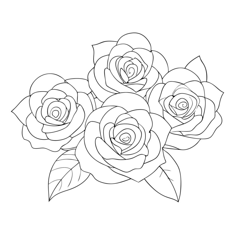 Hand drawn rose flower coloring book page line art for children vector