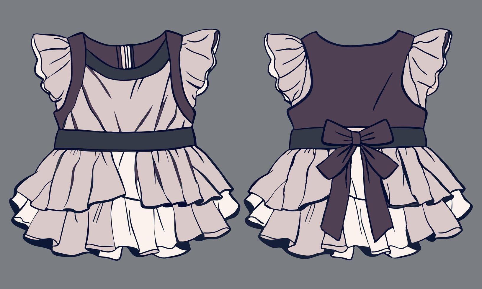 Baby girls elegant dress design front and back view vector