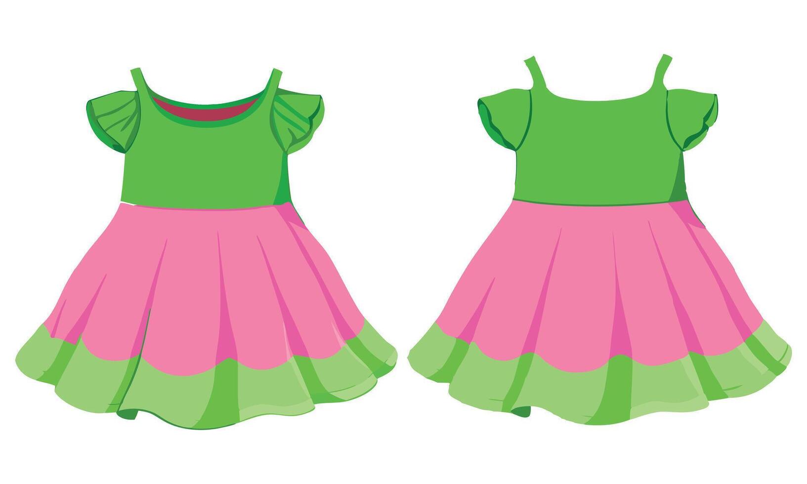 Baby girls dress design front and back view vector