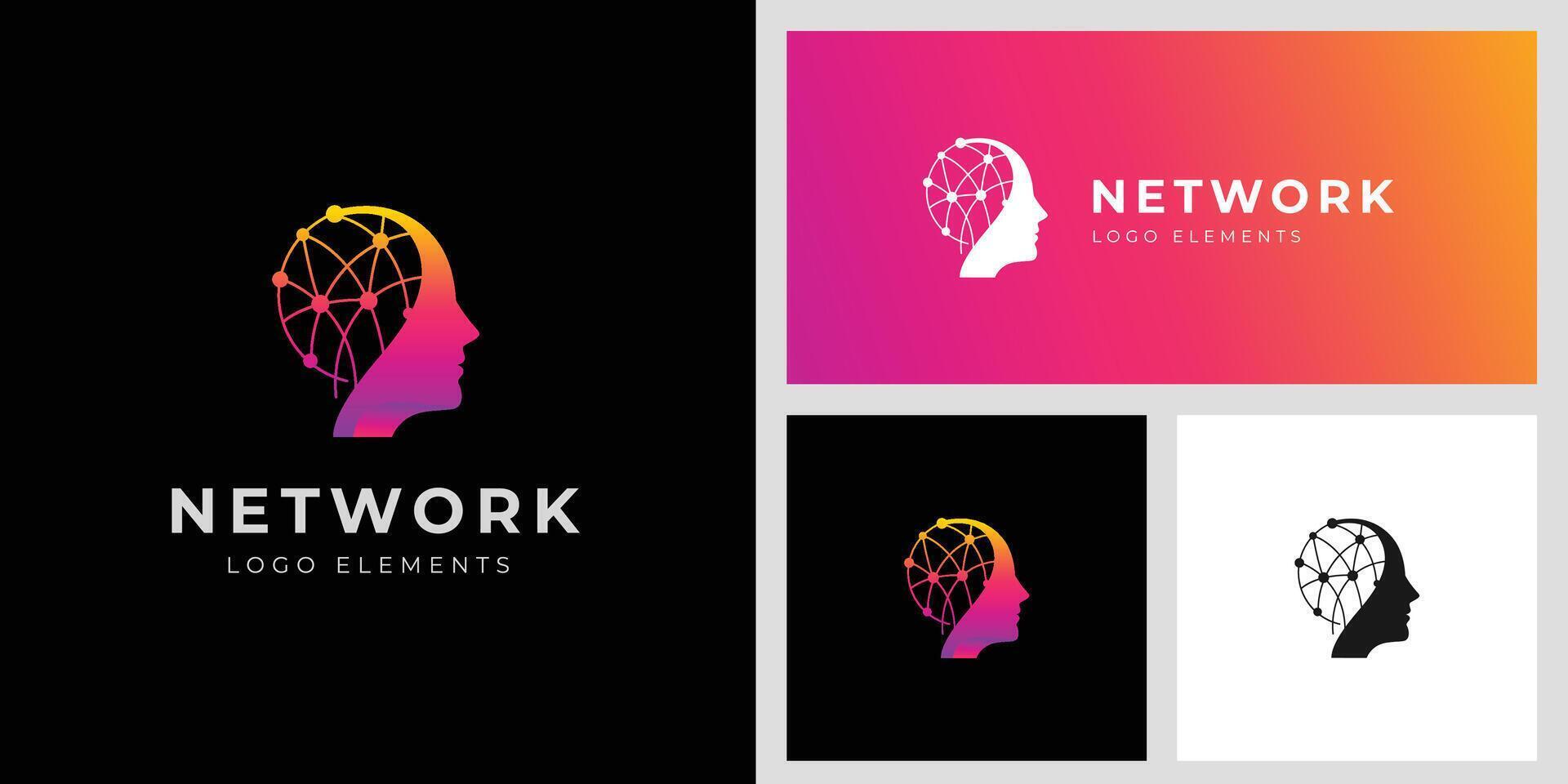 head mind technology logo icon design with network symbol for digital smart logo illustration vector