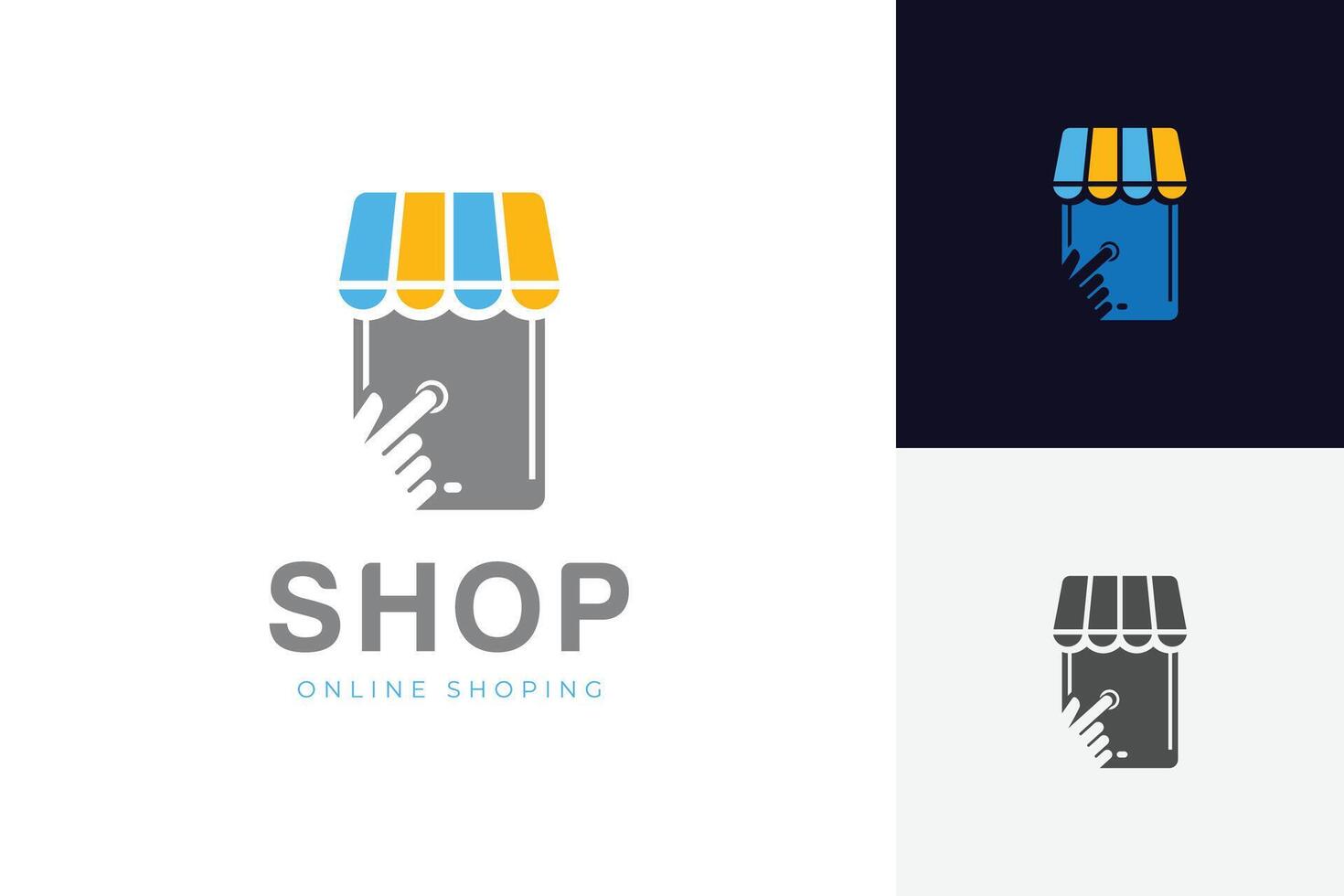 Online Shop logo designs with hand touch and supermarket graphic concept logo element symbol vector