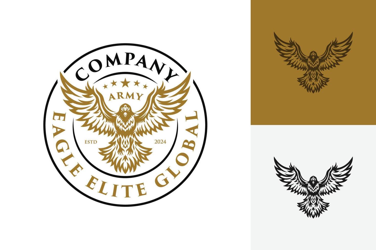 Vintage retro Eagle fly logo design with badge stamp illustration vector