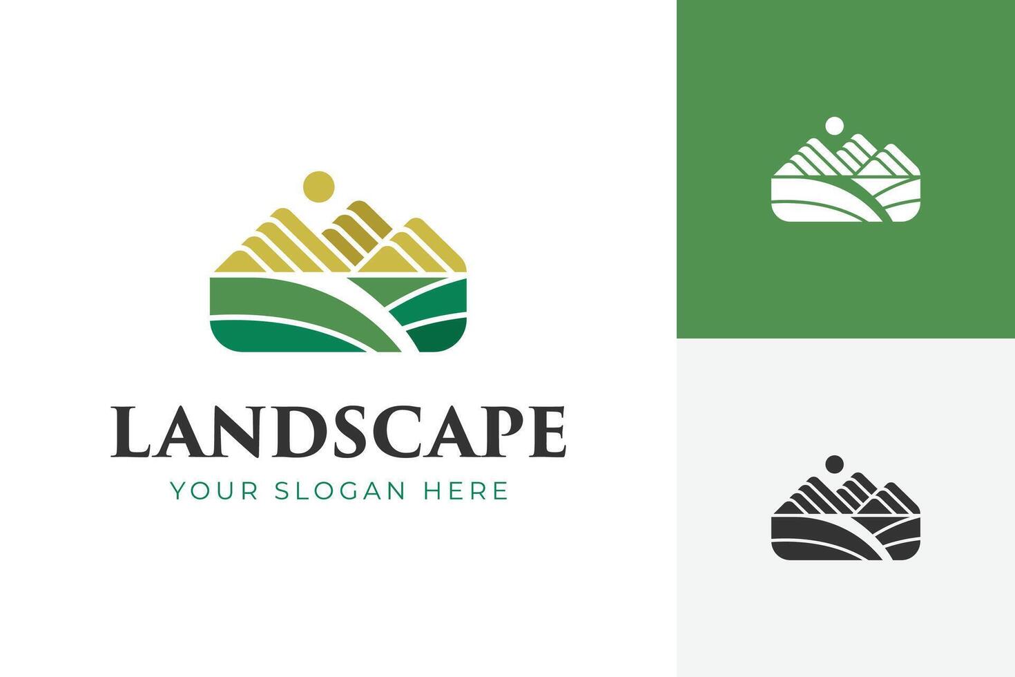 Mountain landscape logo with river peak creek graphic concept logo template vector