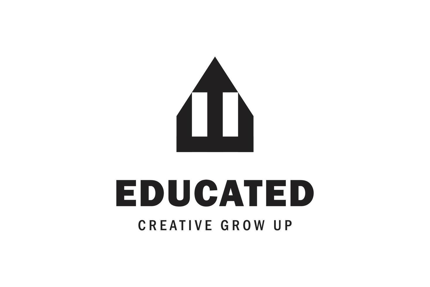 Growing education logo icon design with pencil arrow up and building school concept for university, academic logo template vector