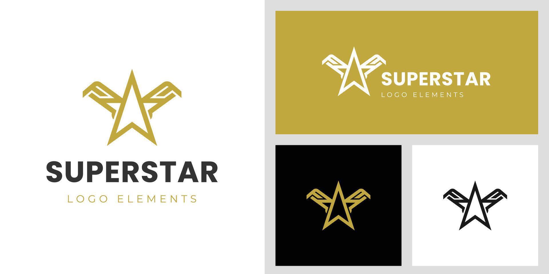 Superstar logo design with star and wings concept idea for leader, best star logo illustration vector