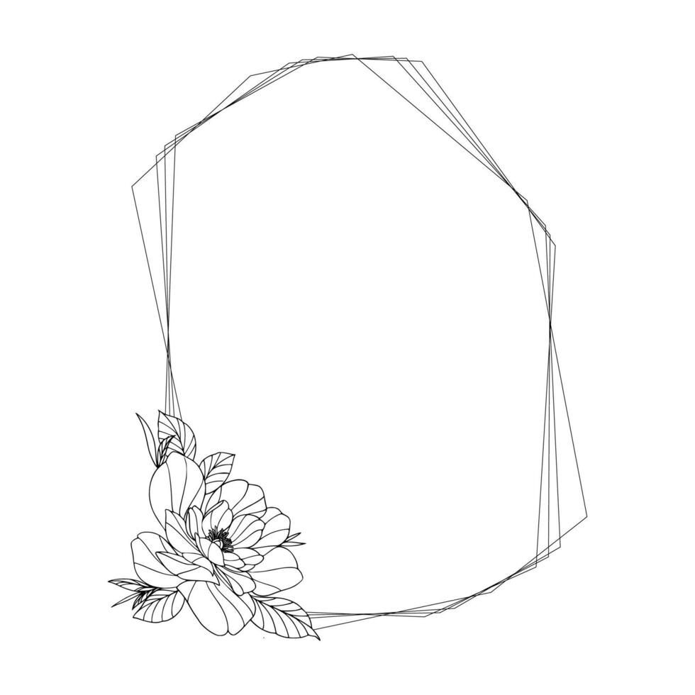 A flower is drawn in a frame with a line vector