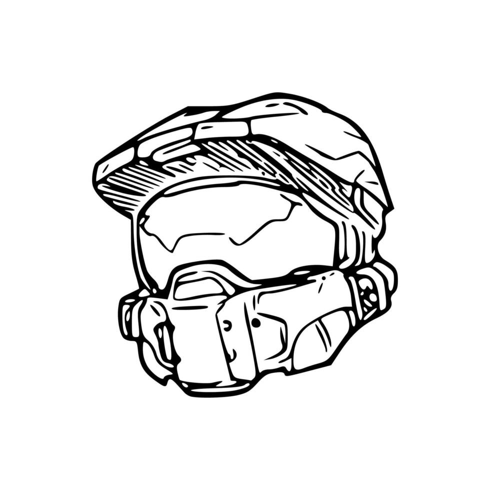 A drawing of moto cross helmet in black and white vector