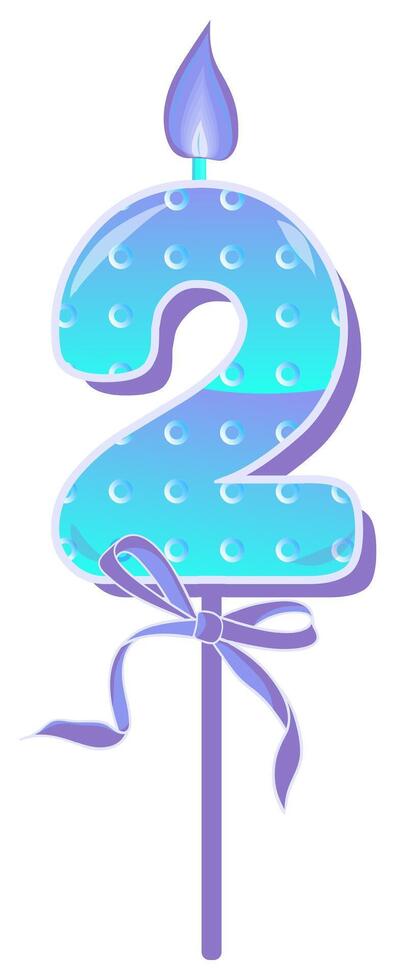 Happy Birthday cake font with blue candle. two year, symbol of number anniversary. Quinceanera girl party decor. Cartoon illustration. vector
