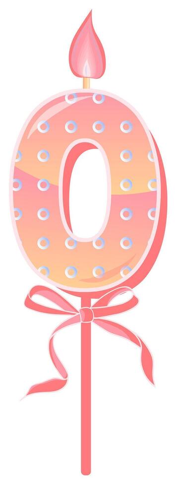 Happy Birthday cake font with pink yellow candle. Six year, symbol of number anniversary. Quinceanera girl party decor. Cartoon illustration. vector