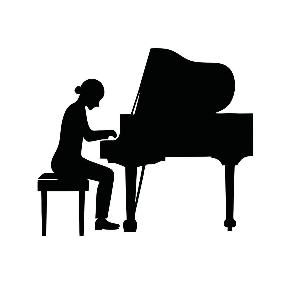 A silhouette of a woman playing the piano vector