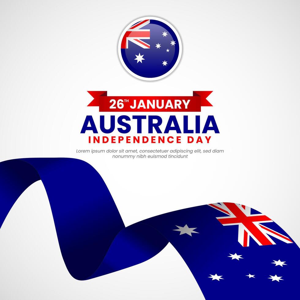 Australia independence day waving ribbon flag square banner background design vector