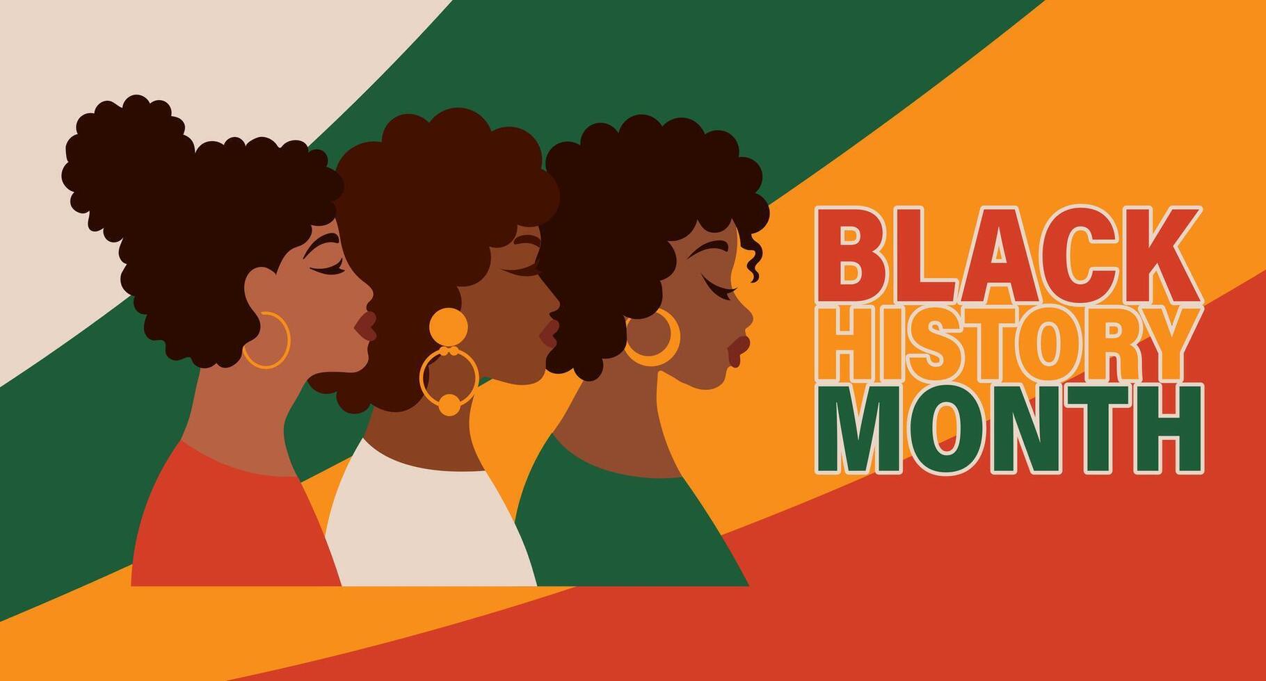 Black History Month with african american women. Flat style illustration, template for background, banner, card, poster vector