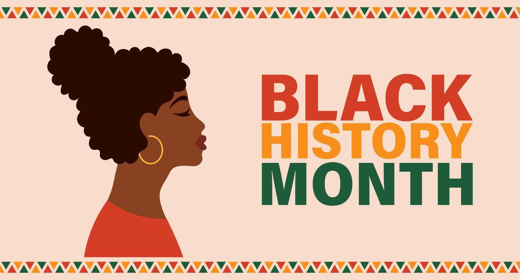 Black History Month with African American woman. Flat style illustration, template for background, banner, poster vector
