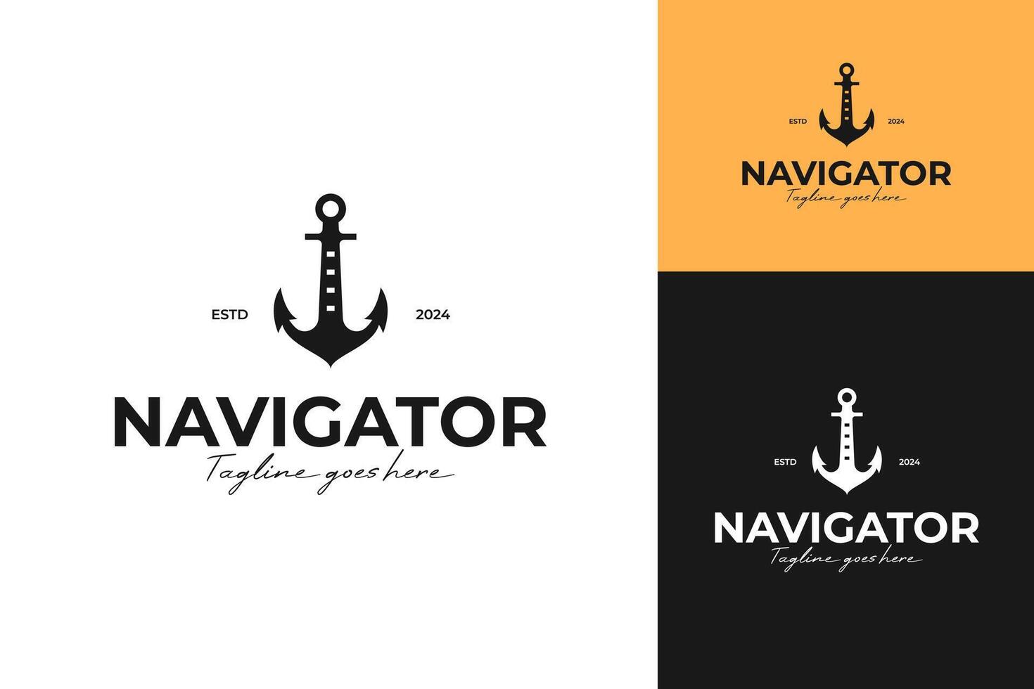 Navigation tower with anchor logo design template illustration vector